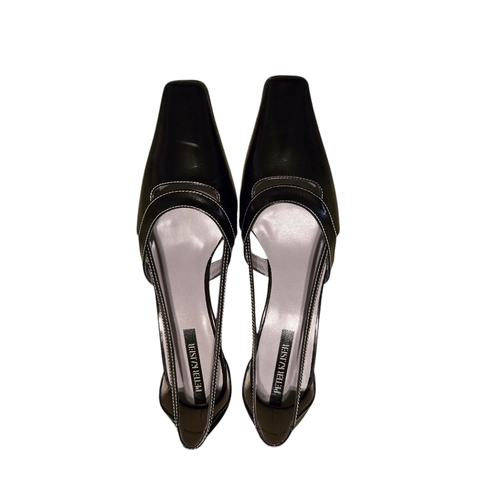 Vintage Peter Kaiser Black Chevro Lana Stepp Leather Heels Size 8.5 W/Box